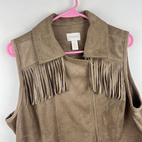 Chico's tan faux suede fringe vest festival womens size 2 US: Large - Picture 3 of 8